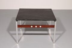 Table basse en ardoise, chrome et bois, 1970, Danemark