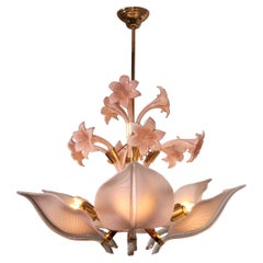 Pink Lily Spectacular Murano Chandelier by Franco Luce 1970