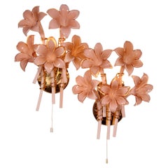 Pink Lily Spectacular Murano Wall lamps by Franco Luce 1970