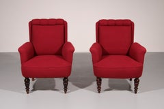 Poltrona vittoriana in tessuto bordeaux, struttura in legno, Svezia, 1950