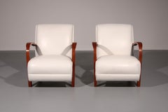 1950s Art Deco Armchairs – Timeless White Leather Elegance