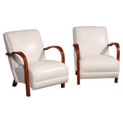 1950s Art Deco Armchairs – Timeless White Leather Elegance