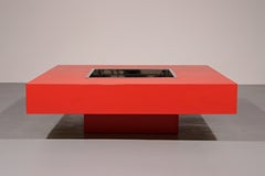 Large Square Coffee Table with Bar by Willy Rizzo Italy, 1970s