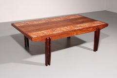 Danish wooden Coffee Table with Handmade Ceramic Tiles 1970s