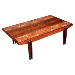 Danish wooden Coffee Table with Handmade Ceramic Tiles 1970s