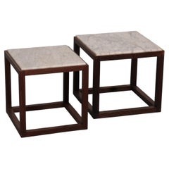 Tables d'appoint cubiques rares des années 1970, en wengé et marbre, signées Claus Bonderup et Torsten Thorup