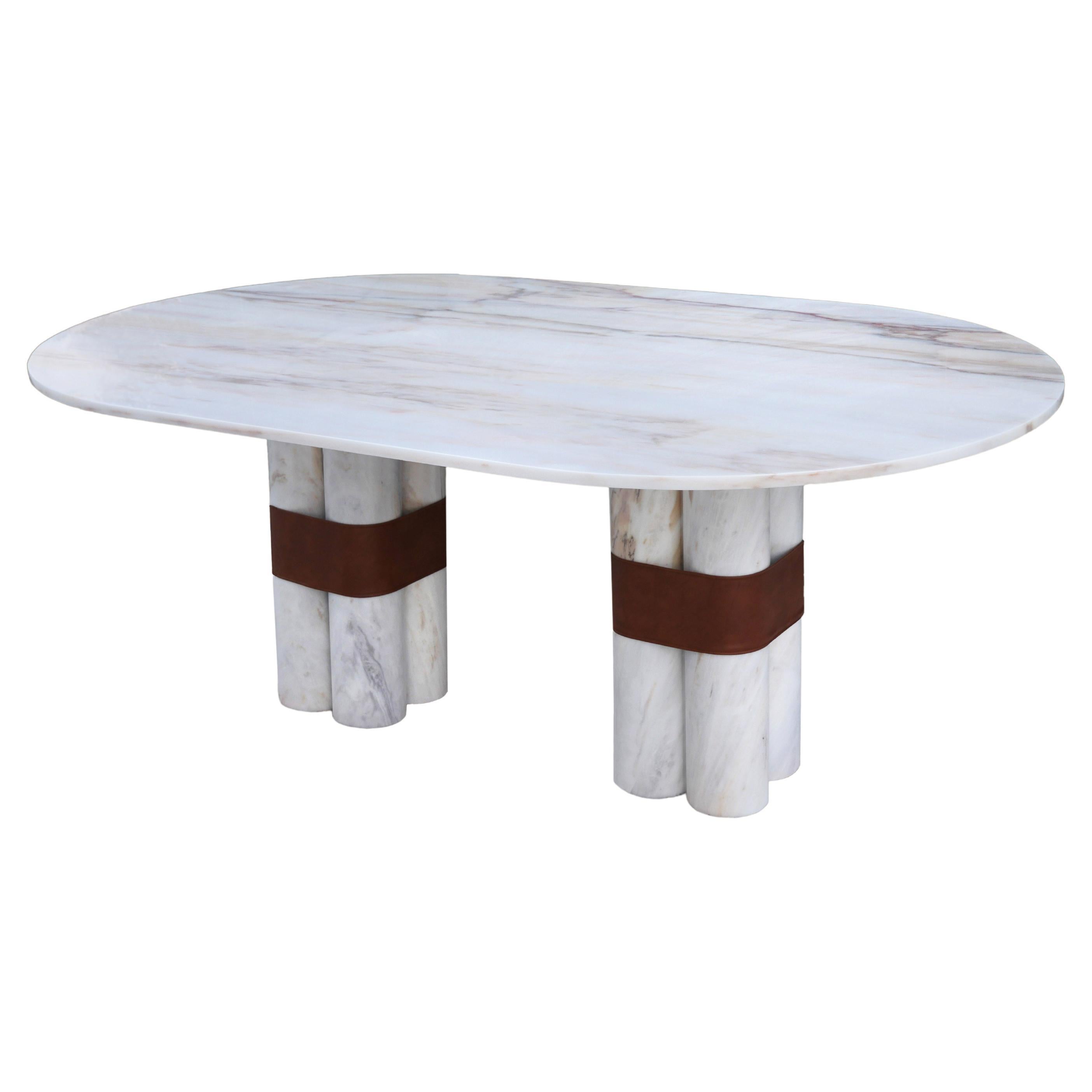 Marble dining Axis table White Oval deco, Designer Sergio Prieto For Sale