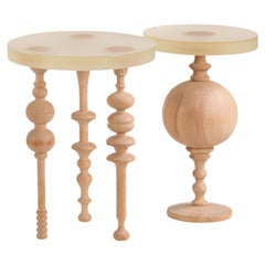 Tavolino in legno di Oak Wood ispirato all'arabesco con piano in resina - Piccolo