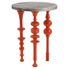 Arabesque, Inspired Lacquered Wood Side Table with Brass Top - Large