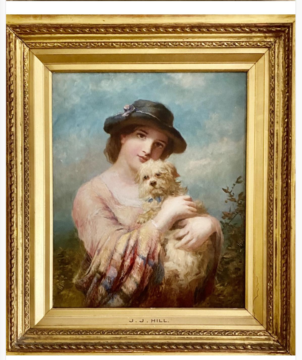 Paint James John Hill Rba (1811 - 1882). Best Friends a Lady & Her Dog, Oil on Canvas