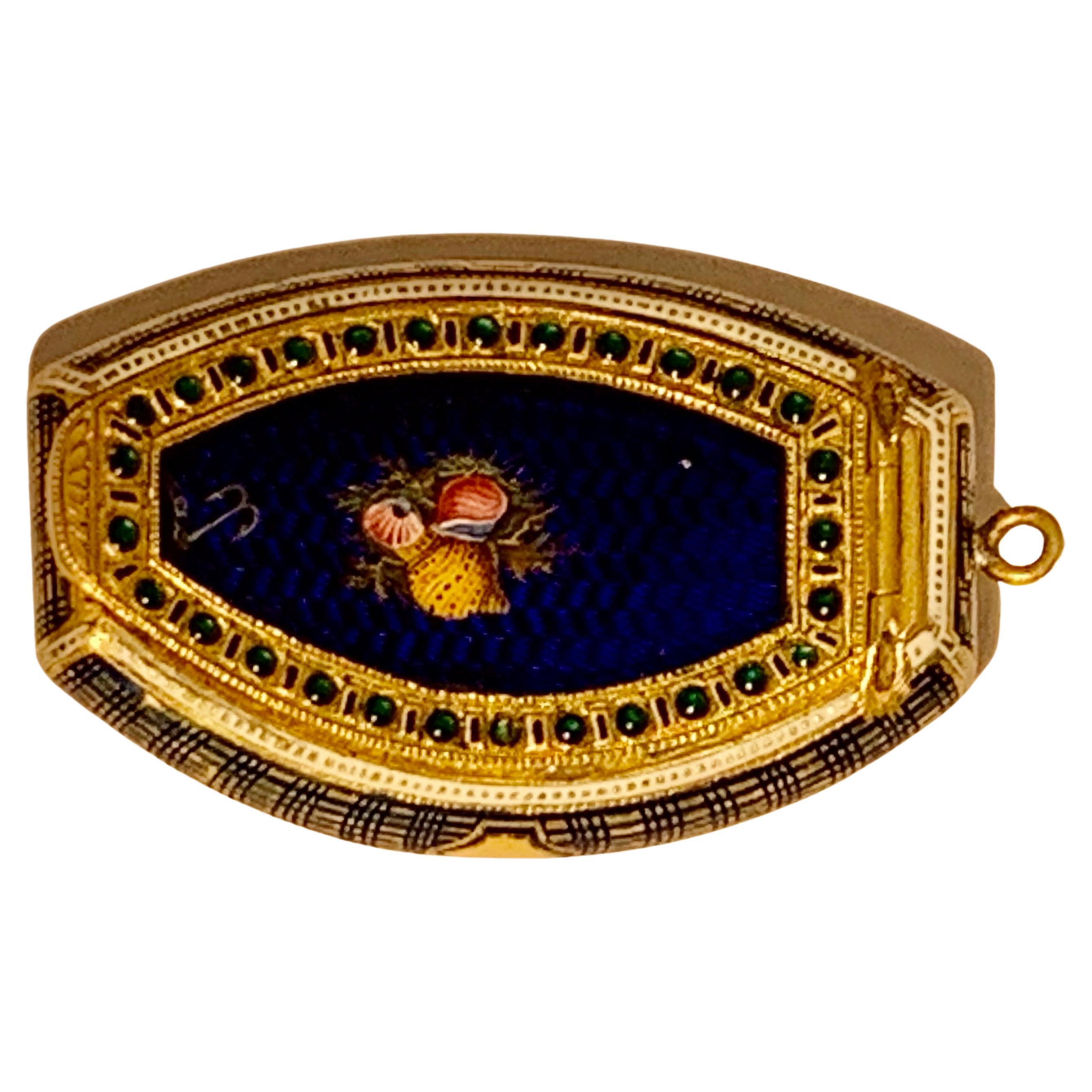 A Rare Antique Swiss Gold & Enamel Jewelled Vinaigrette Box Late 18th C For Sale