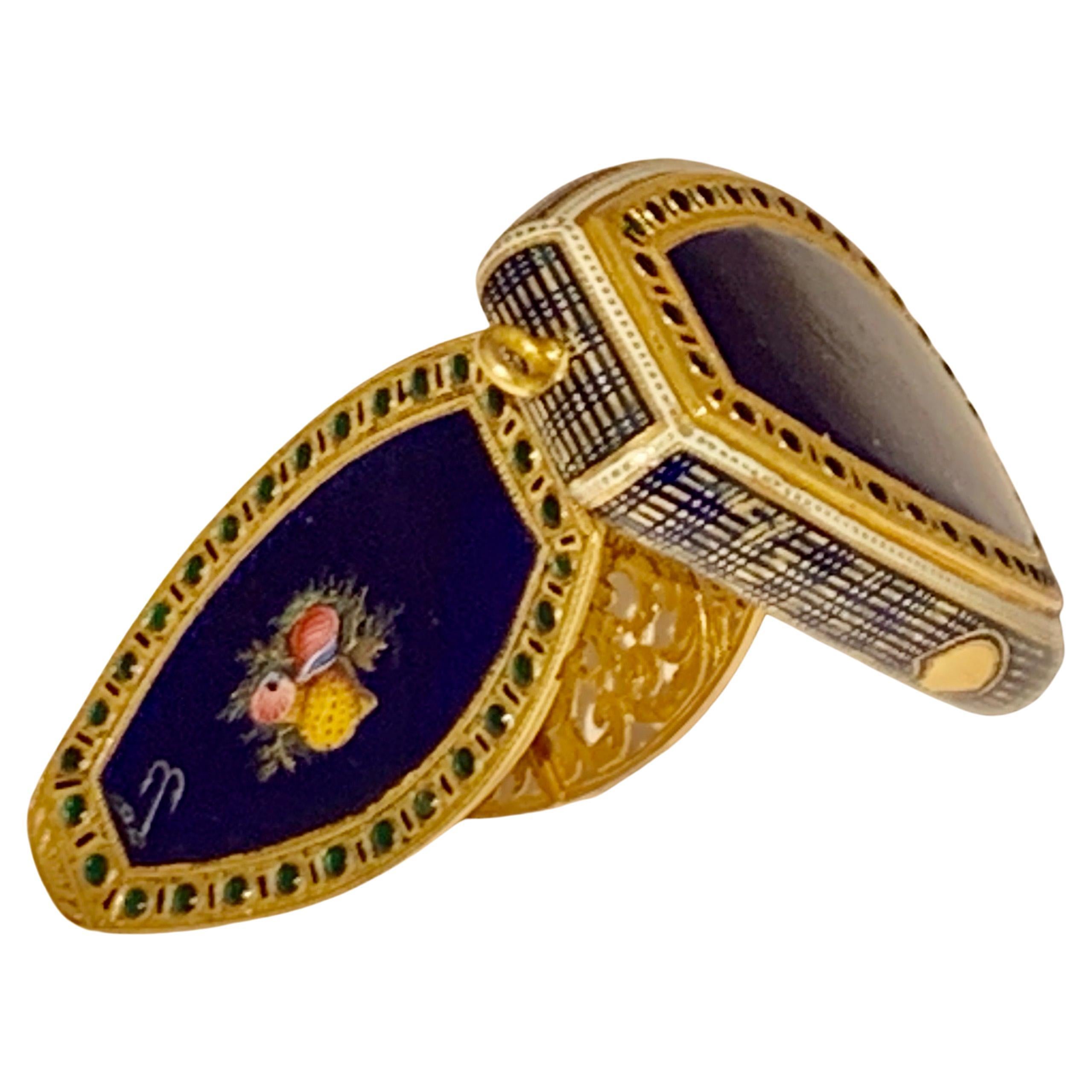 Late 18th Century A Rare Antique Swiss Gold & Enamel Jewelled Vinaigrette Box Late 18th C For Sale