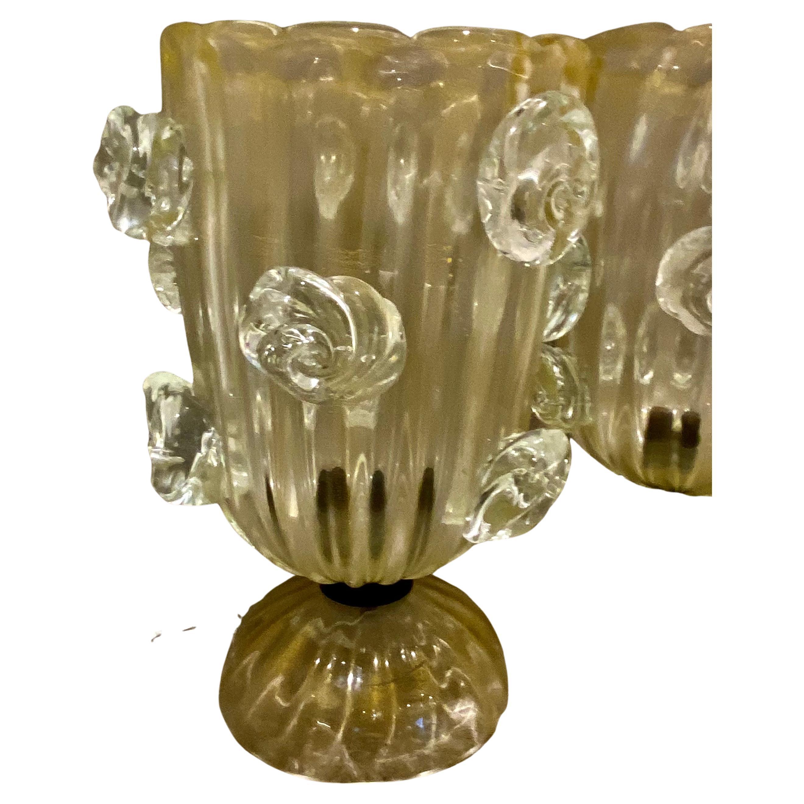 Fin du 20e siècle Grande paire de lampes de bureau Barovier & Toso en verre jaune moucheté d'or, milieu du siècle dernier