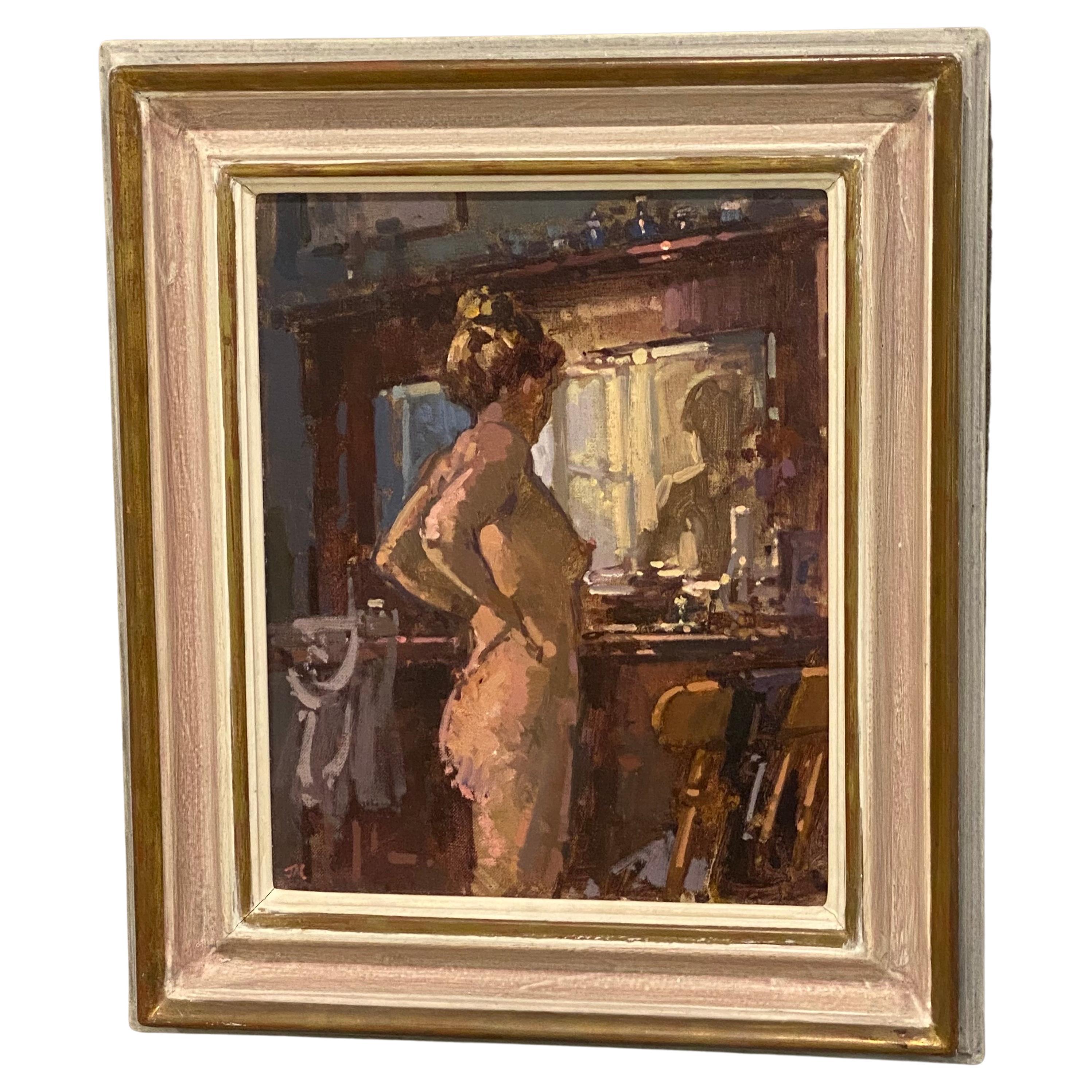 John Martin 1957 RBA.Impressionist Nude Oil Painting Signed.Bella at the Dresser