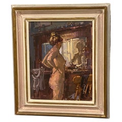John Martin 1957 RBA.Impressionist Nude Oil Painting Signed.Bella at the Dresser