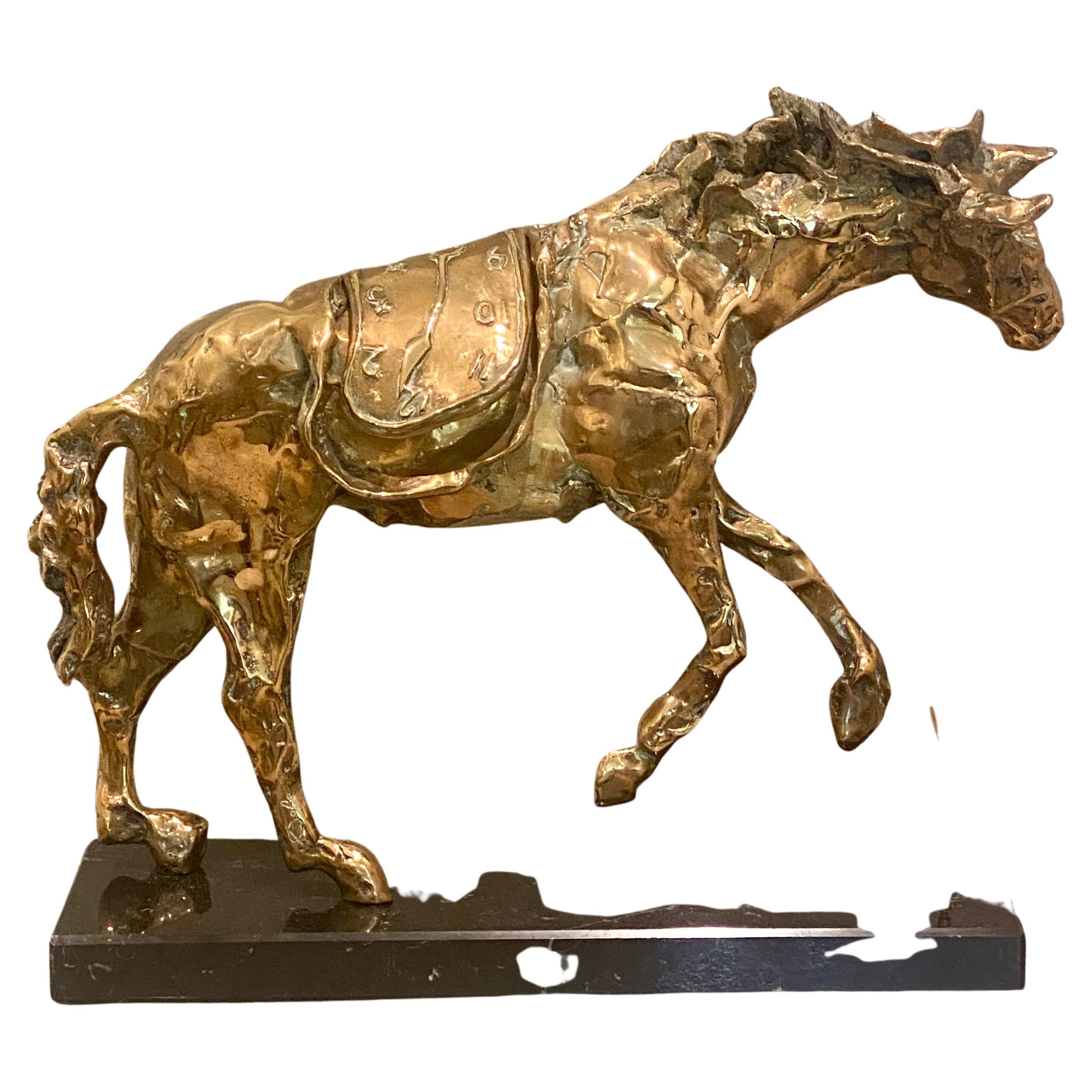 Espagnol Bronze de Salvador Dal cheval cabré avec le temps 1980, certificat d'enchère