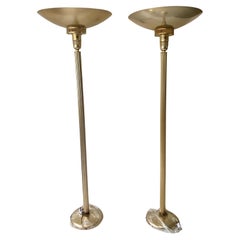 A Pair of Art Deco Floor Lamps Large Dish Uplighters Circa 1920's Torchiers 