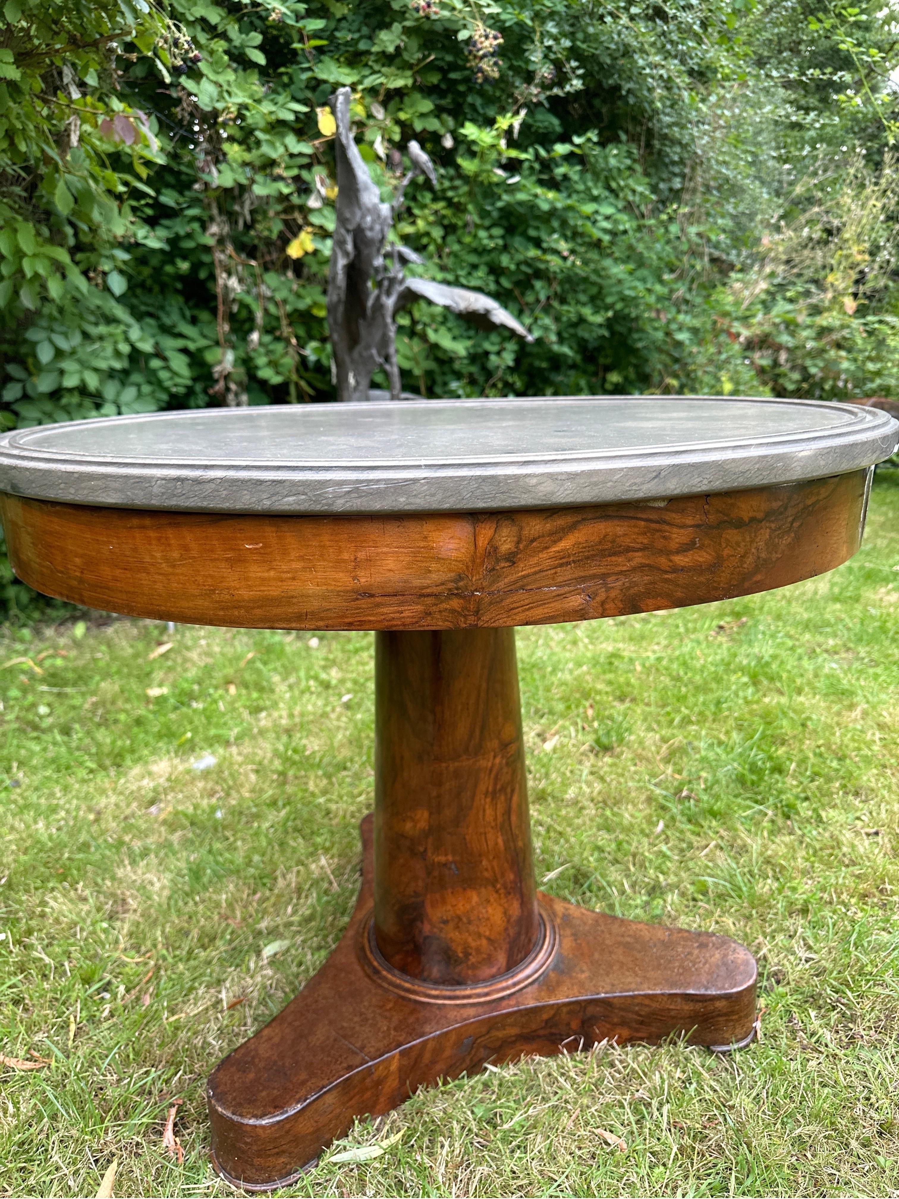 A 19th century walnut, and marble table 1