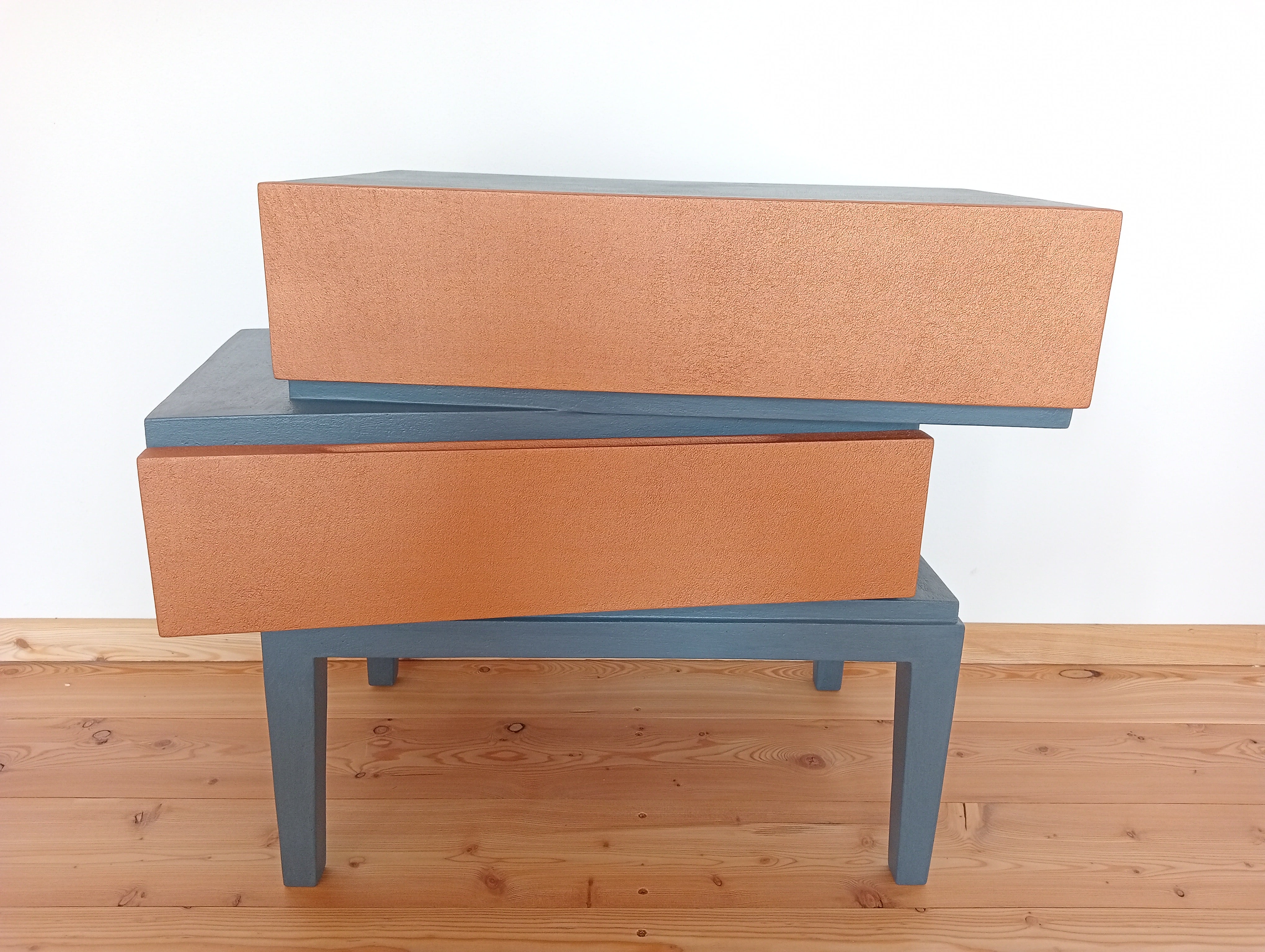 Siglo XXI Armario-Escultura Contemporáneo Teal-Bronce en Madera-Resina