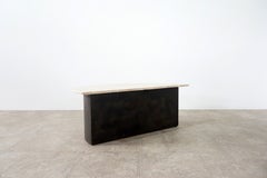 Travertine and Blackened Steel Center Table