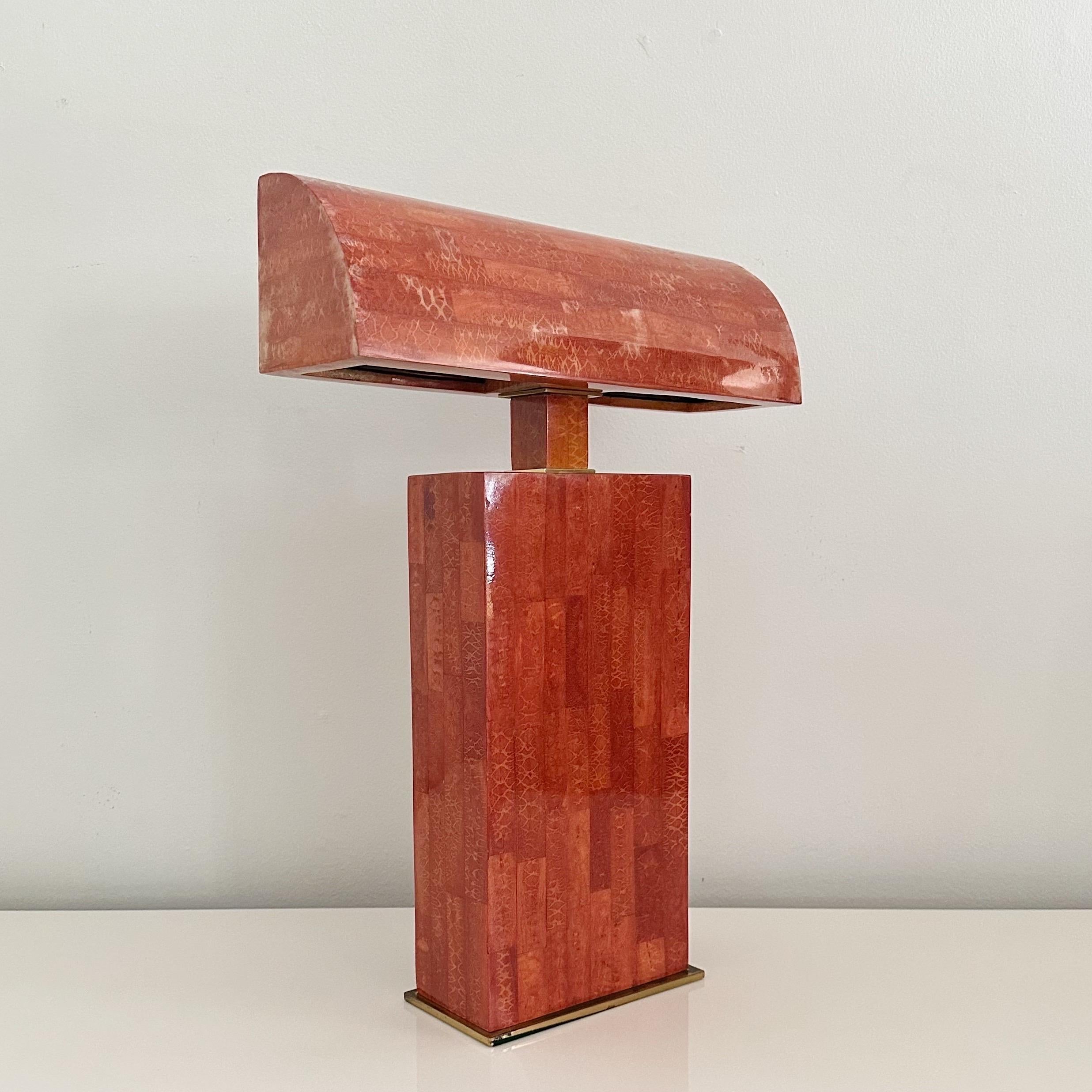 Karl Springer (1931-1991) Tessellated Red Coral Stone Table Lamp 2