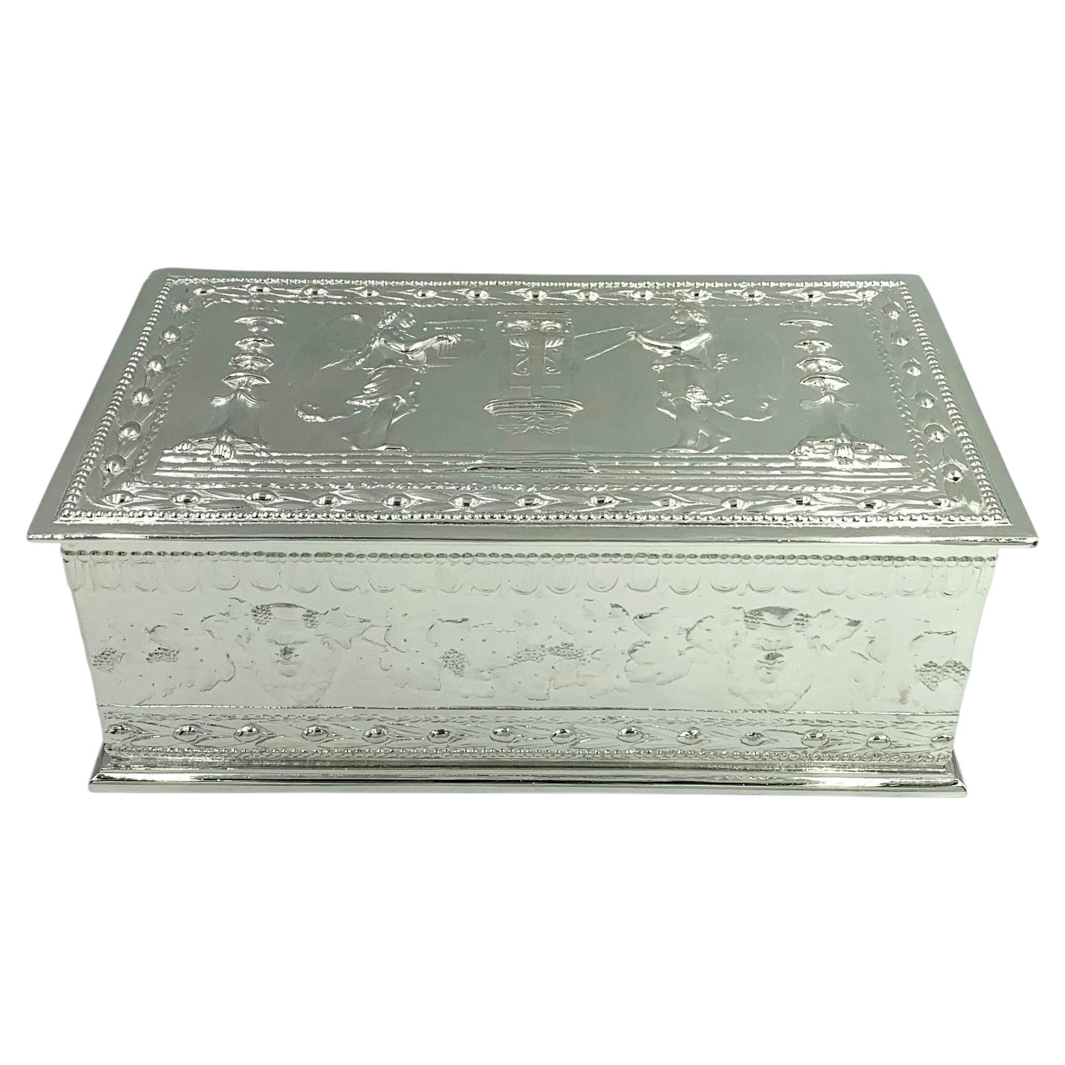 Rare Edward F. Caldwell Neoclassical Silvered Bronze Box with Angels For Sale