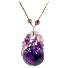 Antike chinesische Halskette mit Amethyst-Anhänger in Pfirsichform, 14-karätiges Gold, Qing-Dynastie