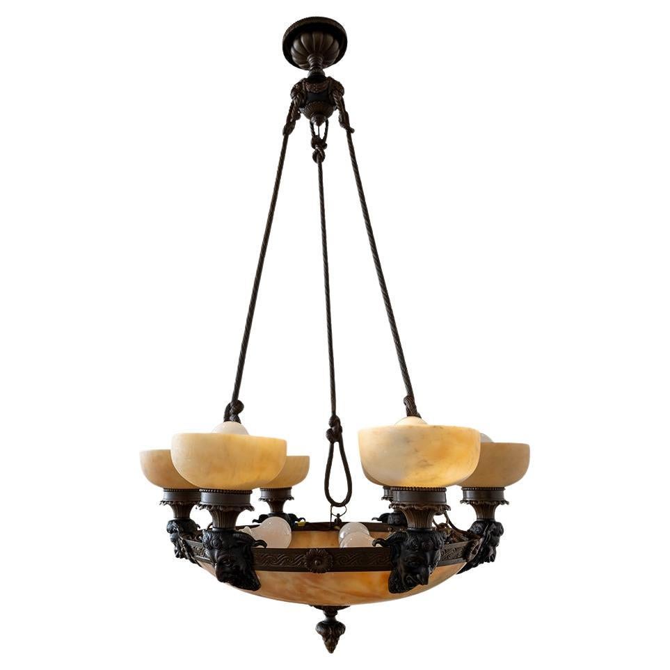 Lampadario con teste di fauni Ludwig Vierthaler attr. 1905 ca. in vendita