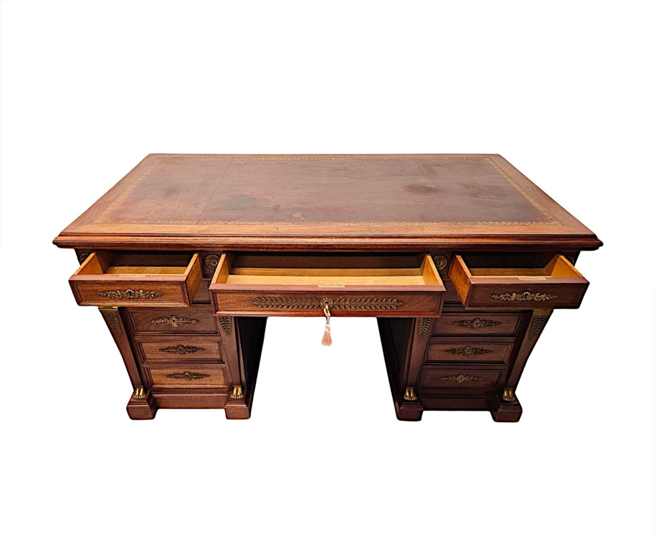 Leather 19th Century French Empire Style Desk with Ormolu Mounts by Saddier et Ses Fils For Sale