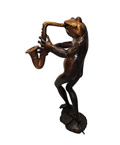 A Very Fine Bronze Animalier Garden Sculpture of a Frog Playing a Saxaphone