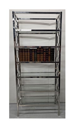 A Stunning Art Deco Style Chrome and Glass Bookshelves or Display Stand