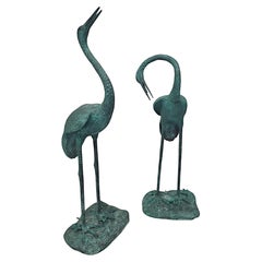 A Very Fine Pair of Bronze Animalier Sculptures or Fountains of a Pair of Cranes