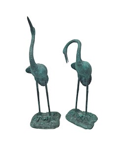 A Very Fine Pair of Bronze Animalier Sculptures or Fountains of a Pair of Cranes