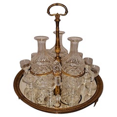 A Very Fine 19th Century French Ormolu and Cut Class Cave À Liqueur Tantalus Set