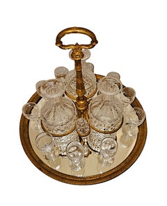 A Very Fine 19th Century French Ormolu and Cut Class Cave À Liqueur Tantalus Set