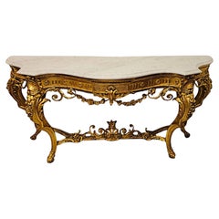A Very Rare Late 18th Century Large Marble Top Giltwood Console Table