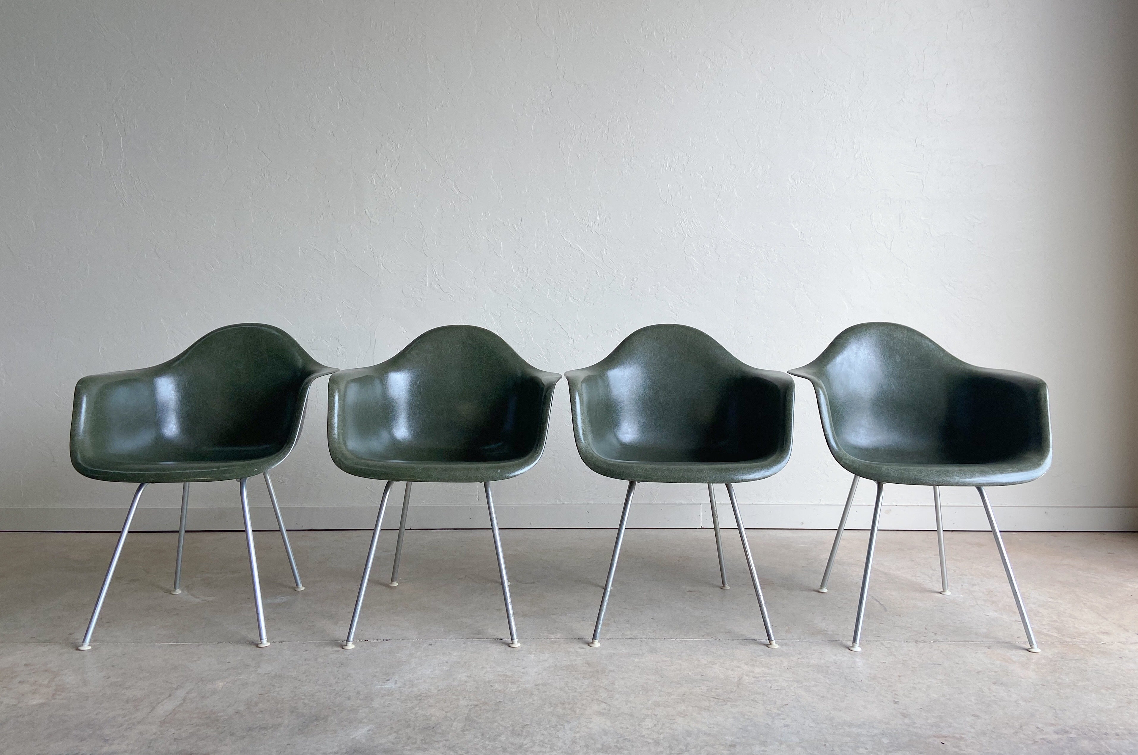 Herman Miller Fiberglass Chairs, Charles and Ray Eames, Olive Green, 1960's For Sale