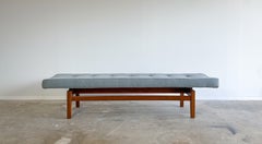 Jens Risom Upholstered Bench, Walnut and Bouclé, 1960s