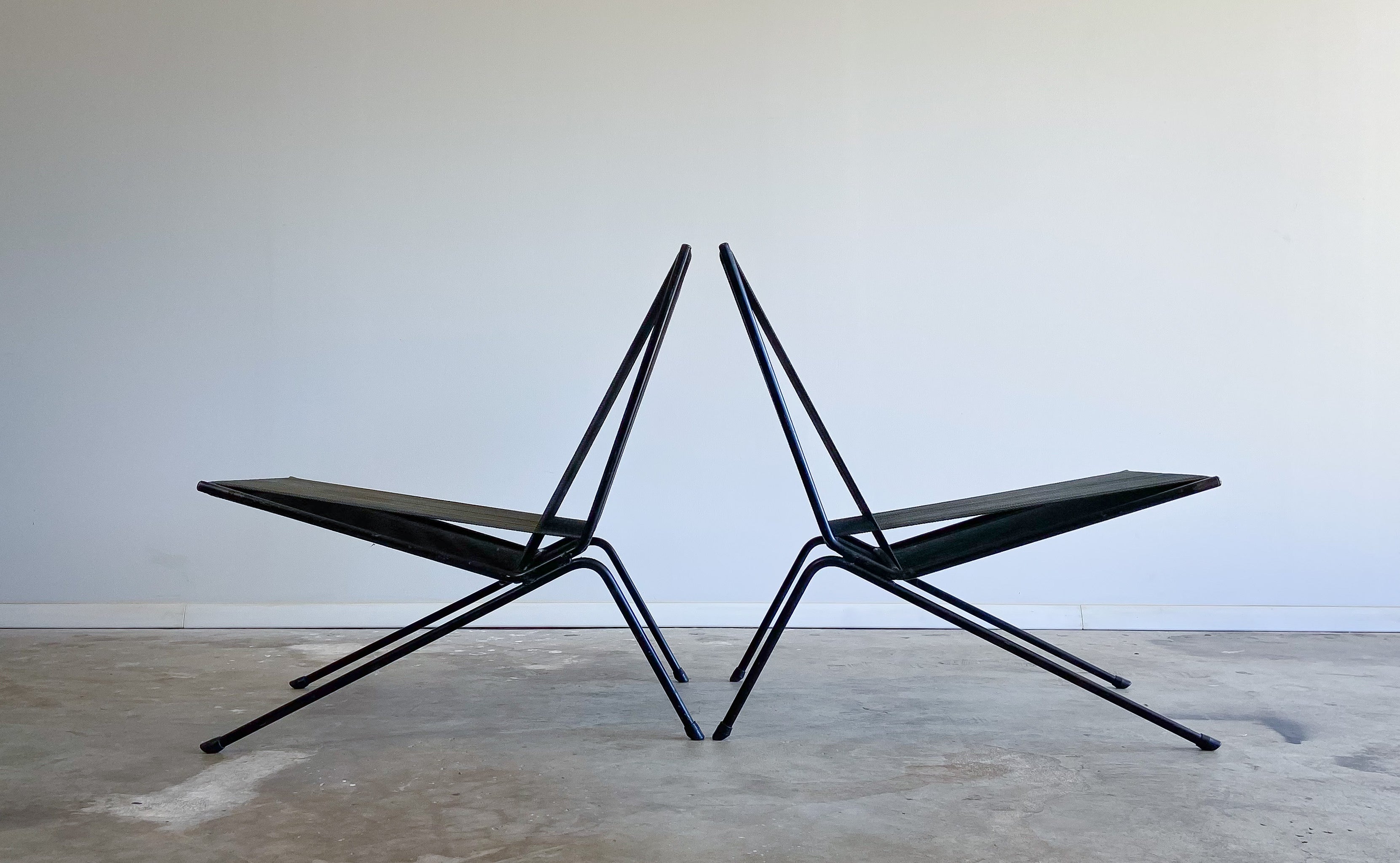 A Pair of Allan Gould Iron and String “Bow” Lounge Chairs, 1950s