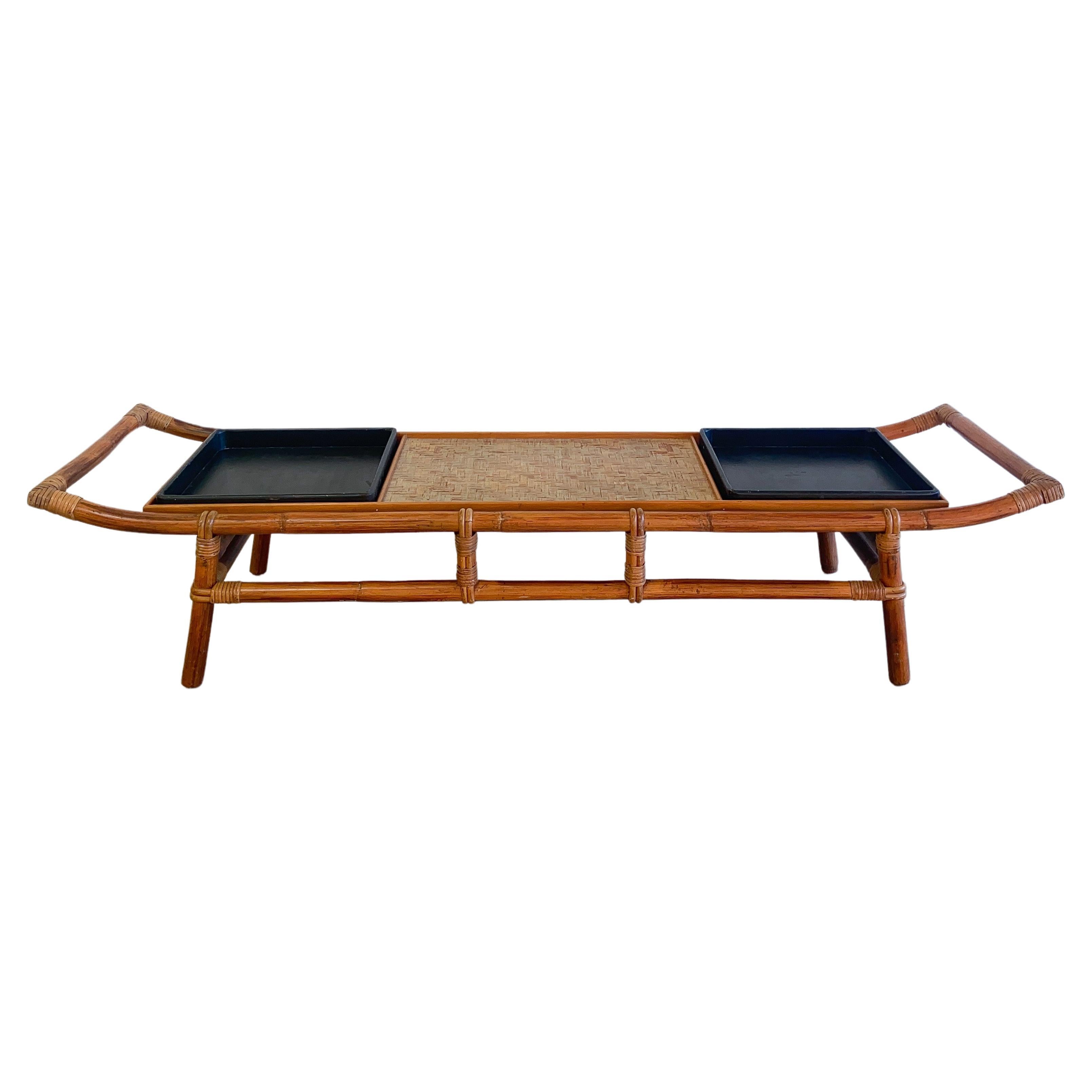 John Wisner for Ficks Reed Pagoda Coffee Table/Bench, Bamboo and Cane, 1950's