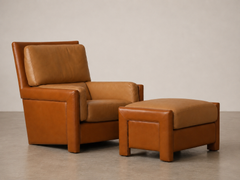 Vintage Roche Bobois Two-Tone Leather Lounge Chair and Ottoman