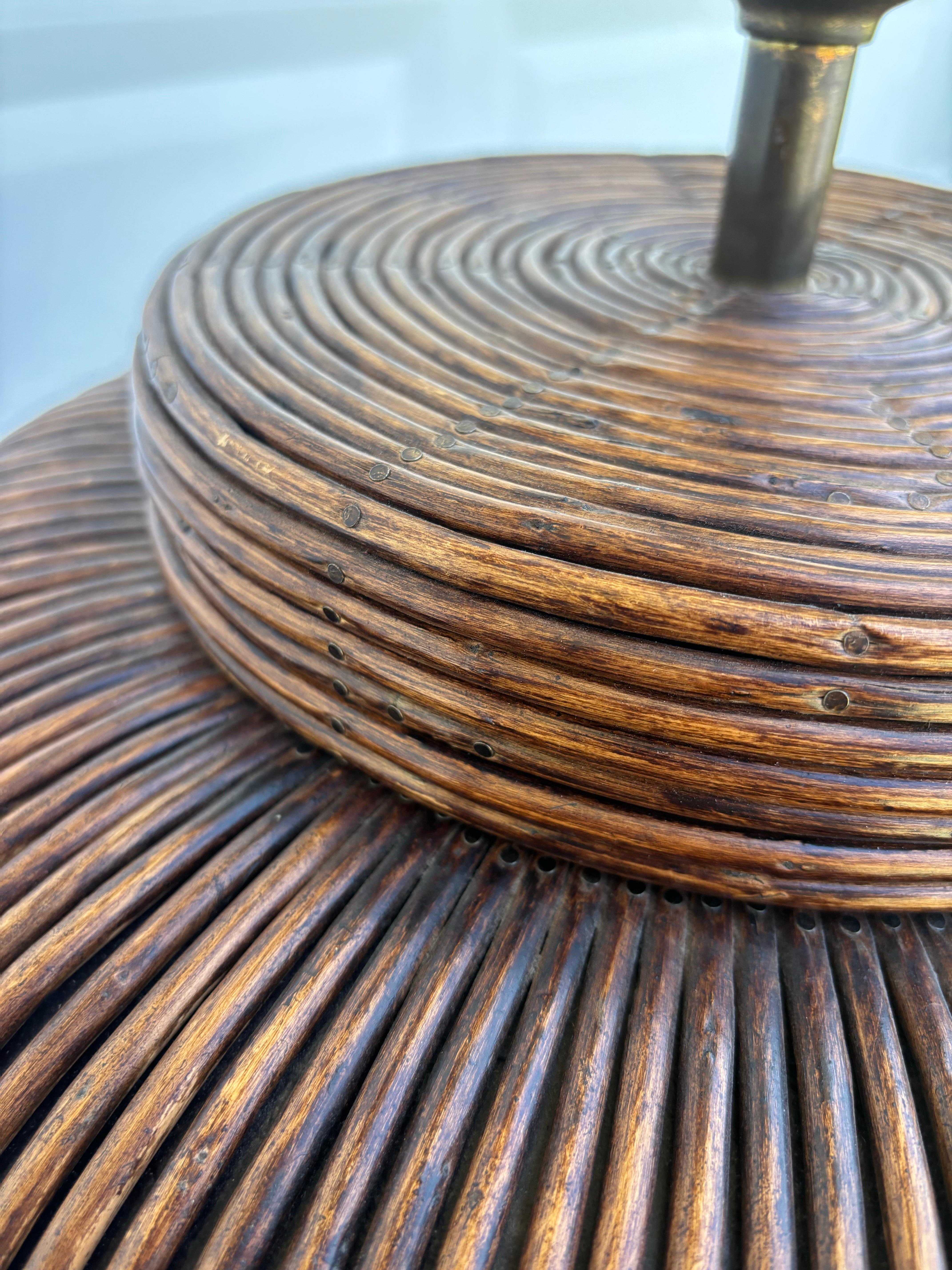 Beautiful and unique pencil reed lamp. 

Large clay pot with a thick dark brown coating on it. Then expertly wrapped in cane and pencil reed. Hand hammered into place and hand woven. 

Slight wear/cracks to the coating but the pencil reed is in