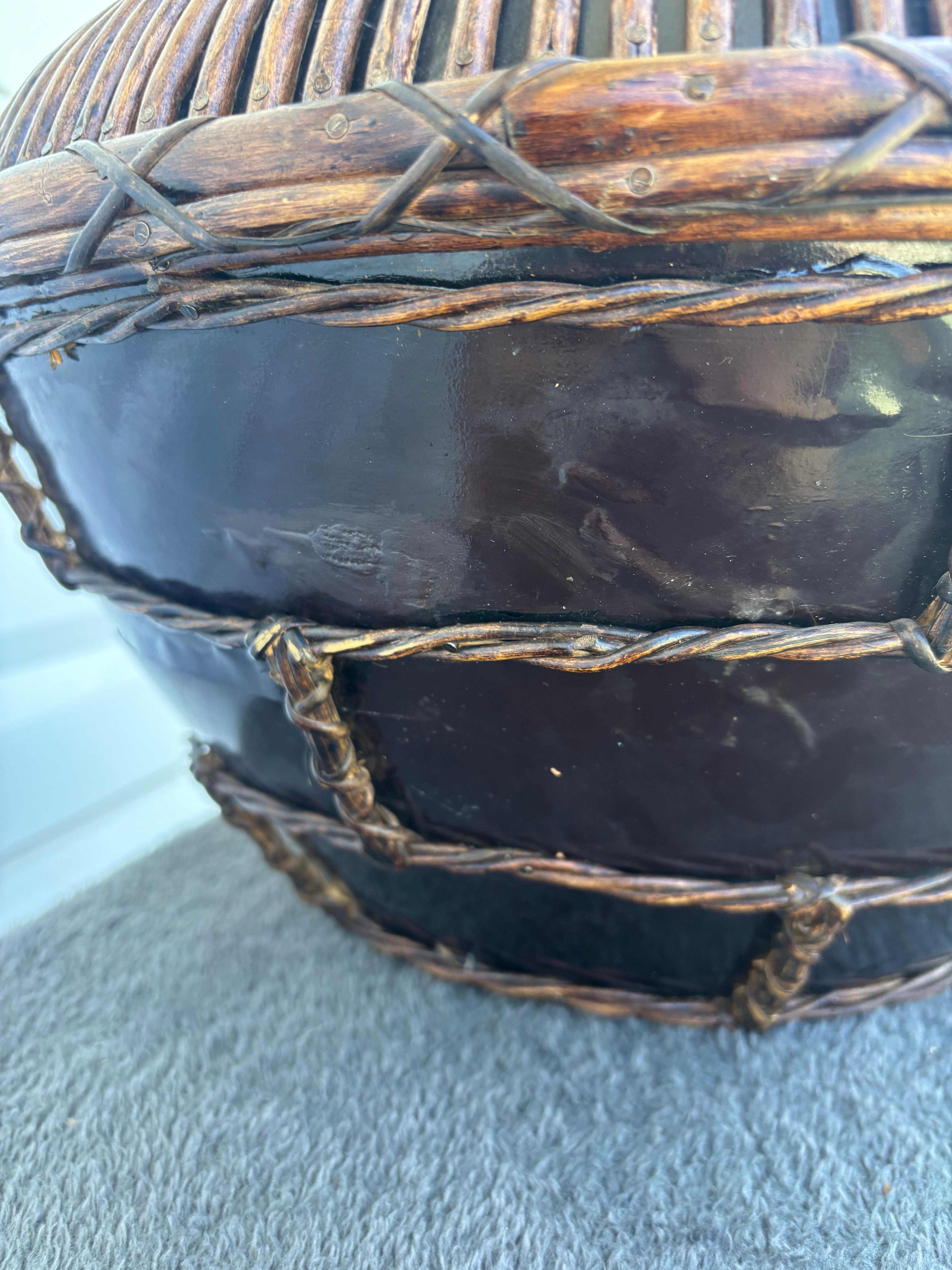 Large Mid Century Coastal Pencil Reed Table Lamp In Good Condition For Sale In Boynton Beach, FL