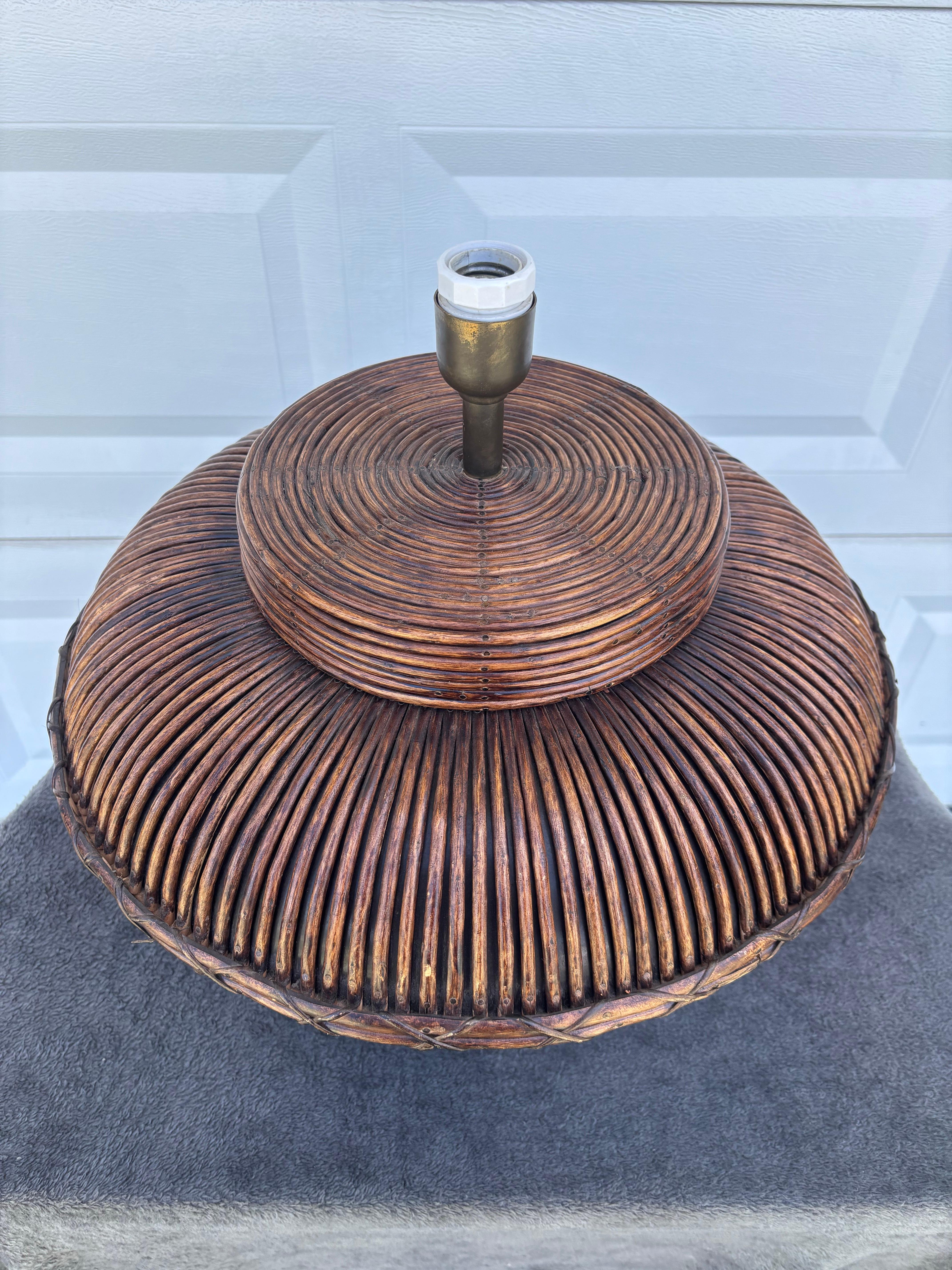 Unknown Large Mid Century Coastal Pencil Reed Table Lamp For Sale