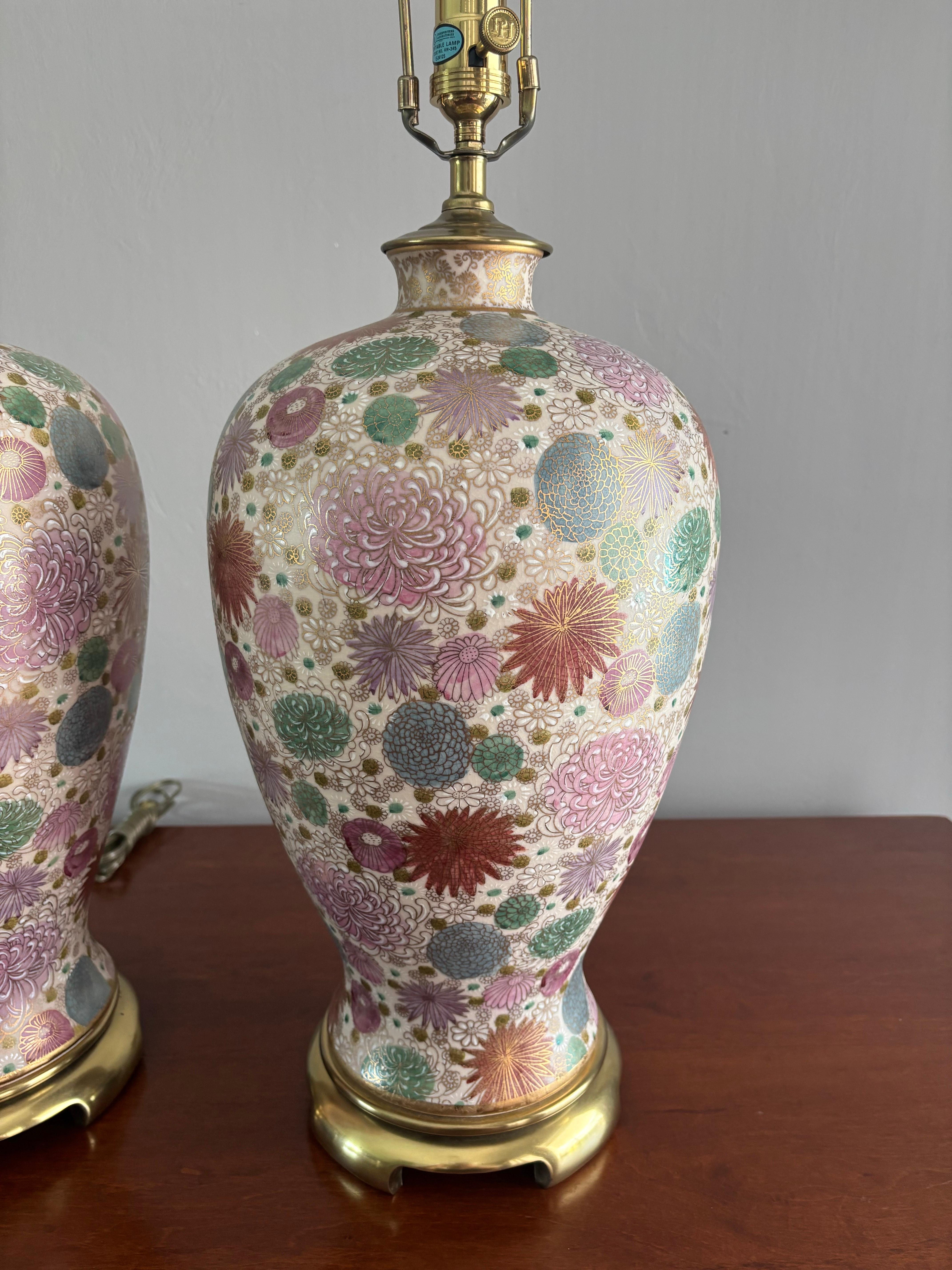Paire de lampes de table vintage en cloisonné de Paul Hanson. 1