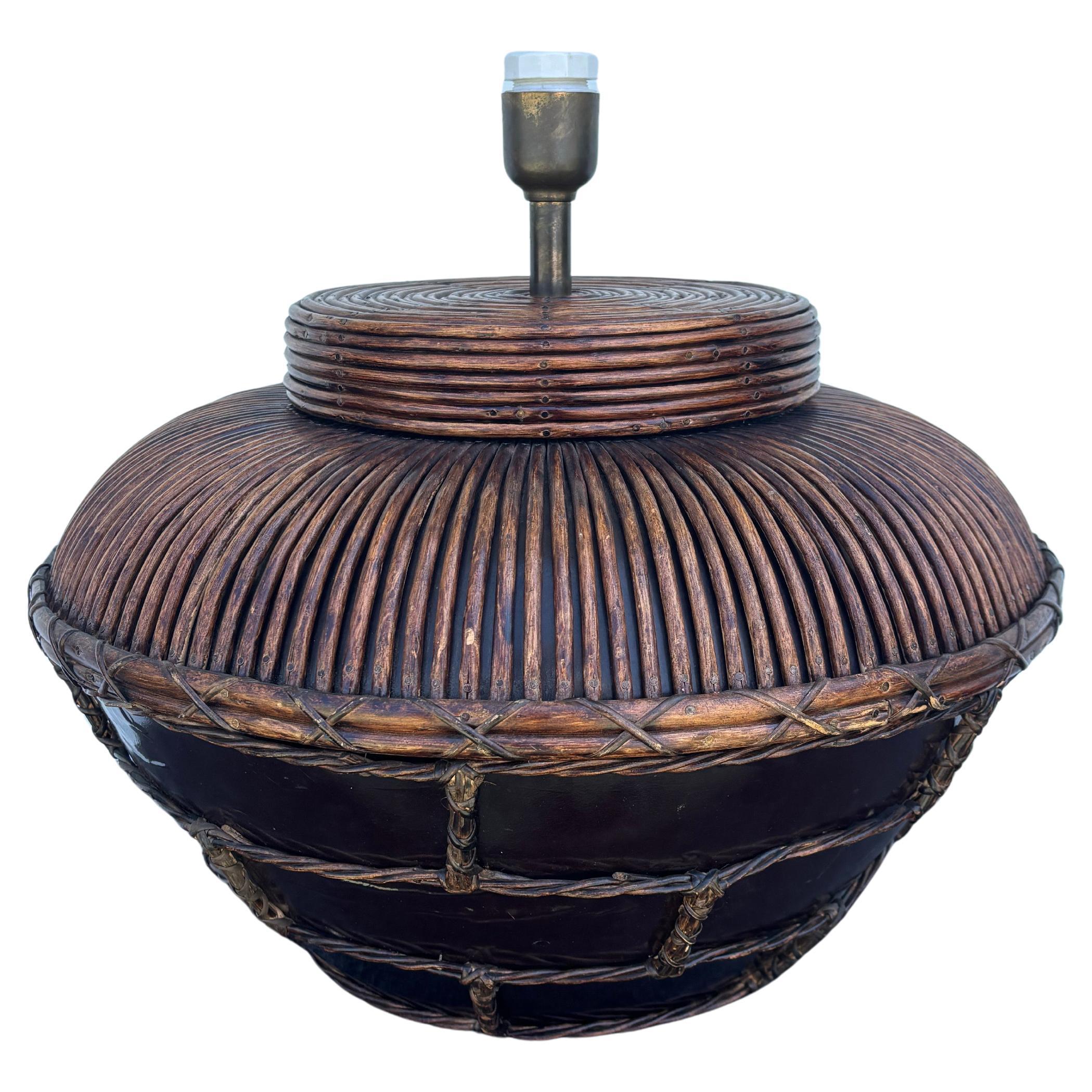 Large Mid Century Coastal Pencil Reed Table Lamp For Sale