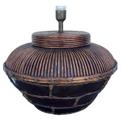 Large Mid Century Coastal Pencil Reed Table Lamp