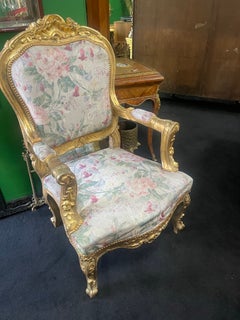 Pair of Ornate Carved Giltwood Italian Fauteuils Armchairs