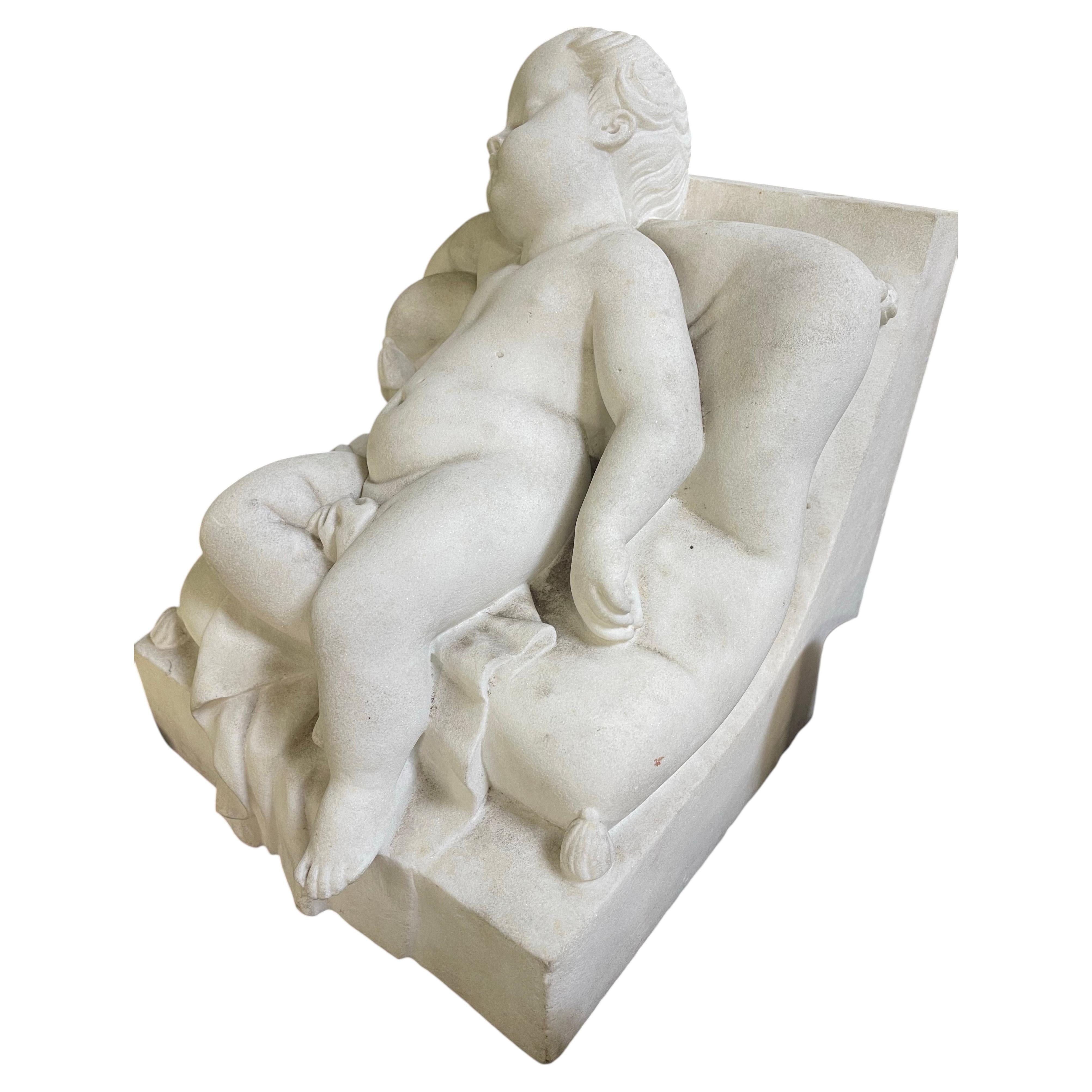 19th Century Italian Carrara Marble Sculpture of Sleeping Putto