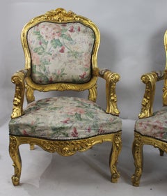 Pair of Ornate Carved Giltwood Italian Fauteuils Armchairs